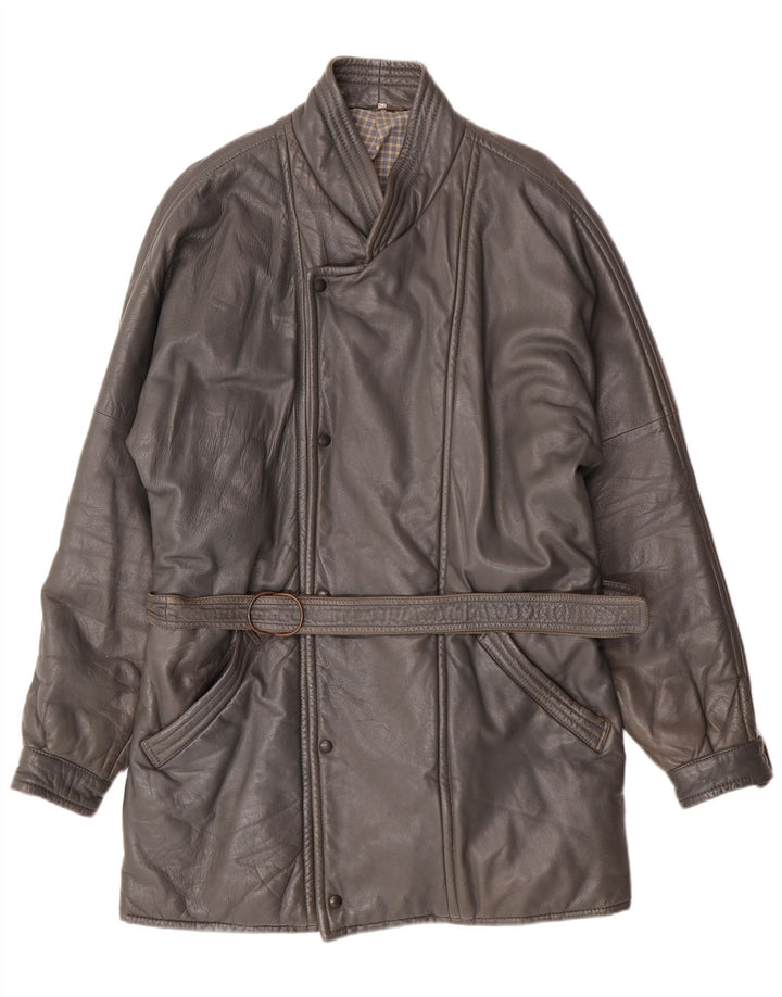DRESSCO Abrigo de cuero para hombre IT 54 2XL Cuero gris