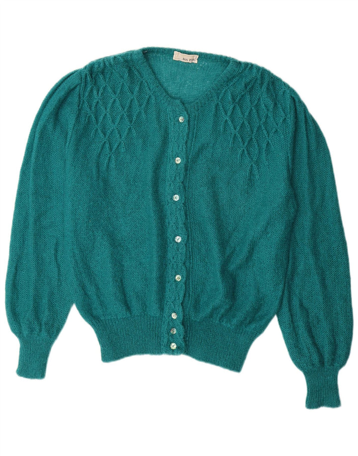 VINTAGE Mujer Cardigan Suéter Reino Unido 14 Mohair Verde Grande