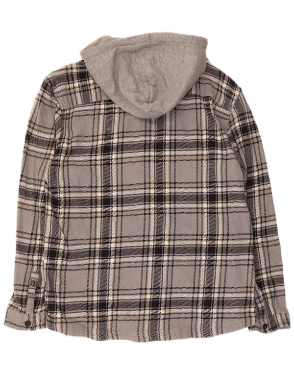 Camisa de franela de ajuste relajado con capucha para hombre Tom Tailor XL Algodón a cuadros gris