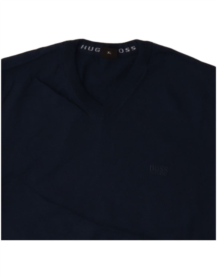HUGO BOSS Jersey con cuello en V para hombre XL Lana azul marino