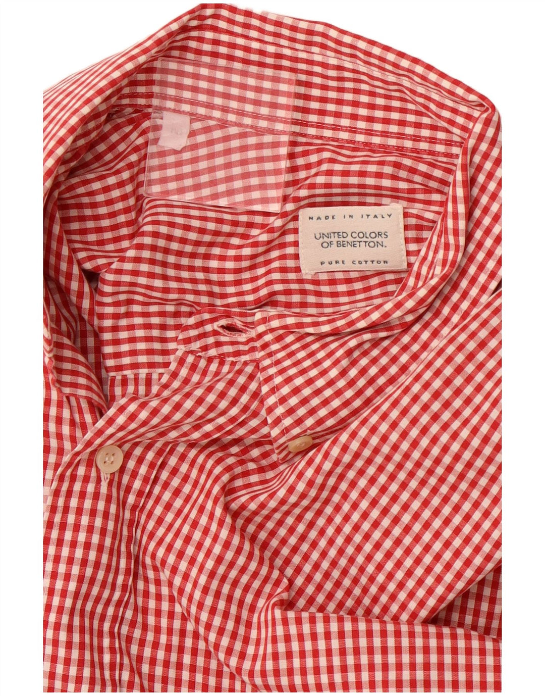 BENETTON Camisa Manga Corta Hombre Algodón Vichy Rojo Medio