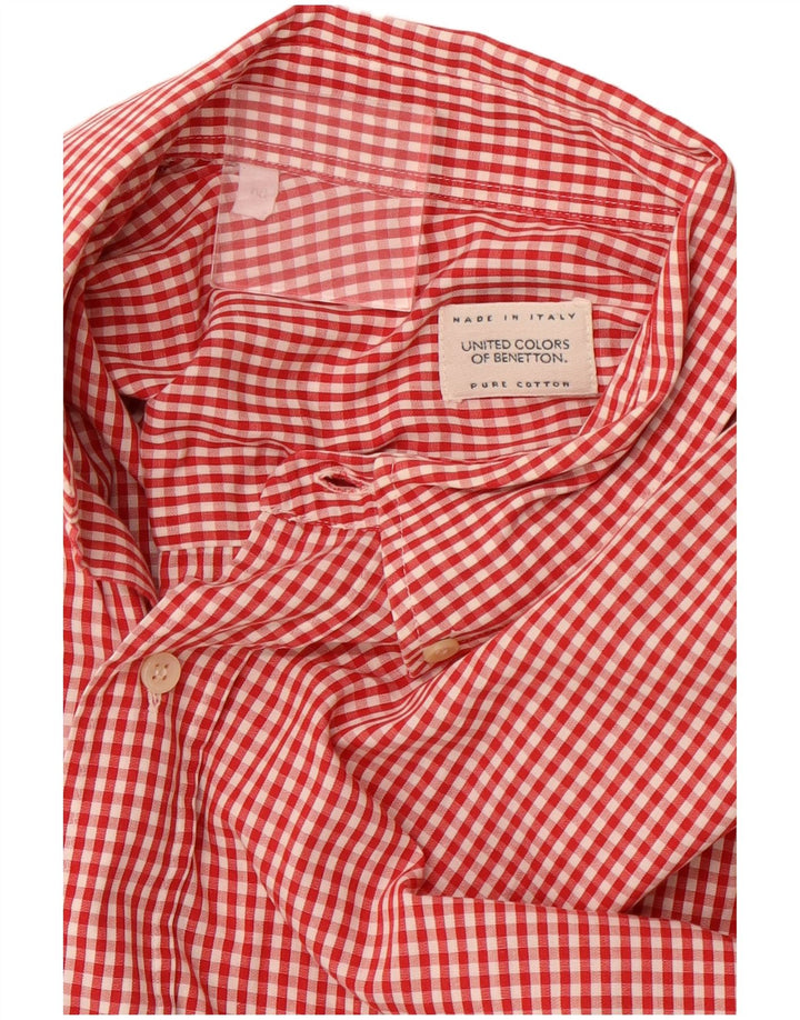 BENETTON Camisa Manga Corta Hombre Algodón Vichy Rojo Medio