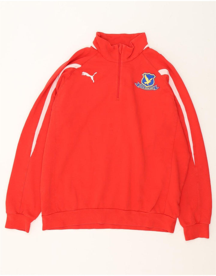 Puma Sudadera con cuello y cremallera para hombre, jersey de algodón rojo con bloques de color grande