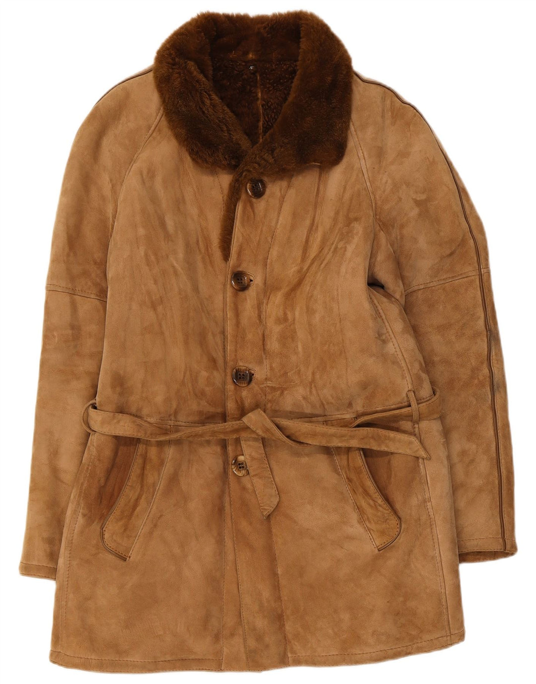Abrigo vintage de piel de oveja para hombre IT 48 Beige medio