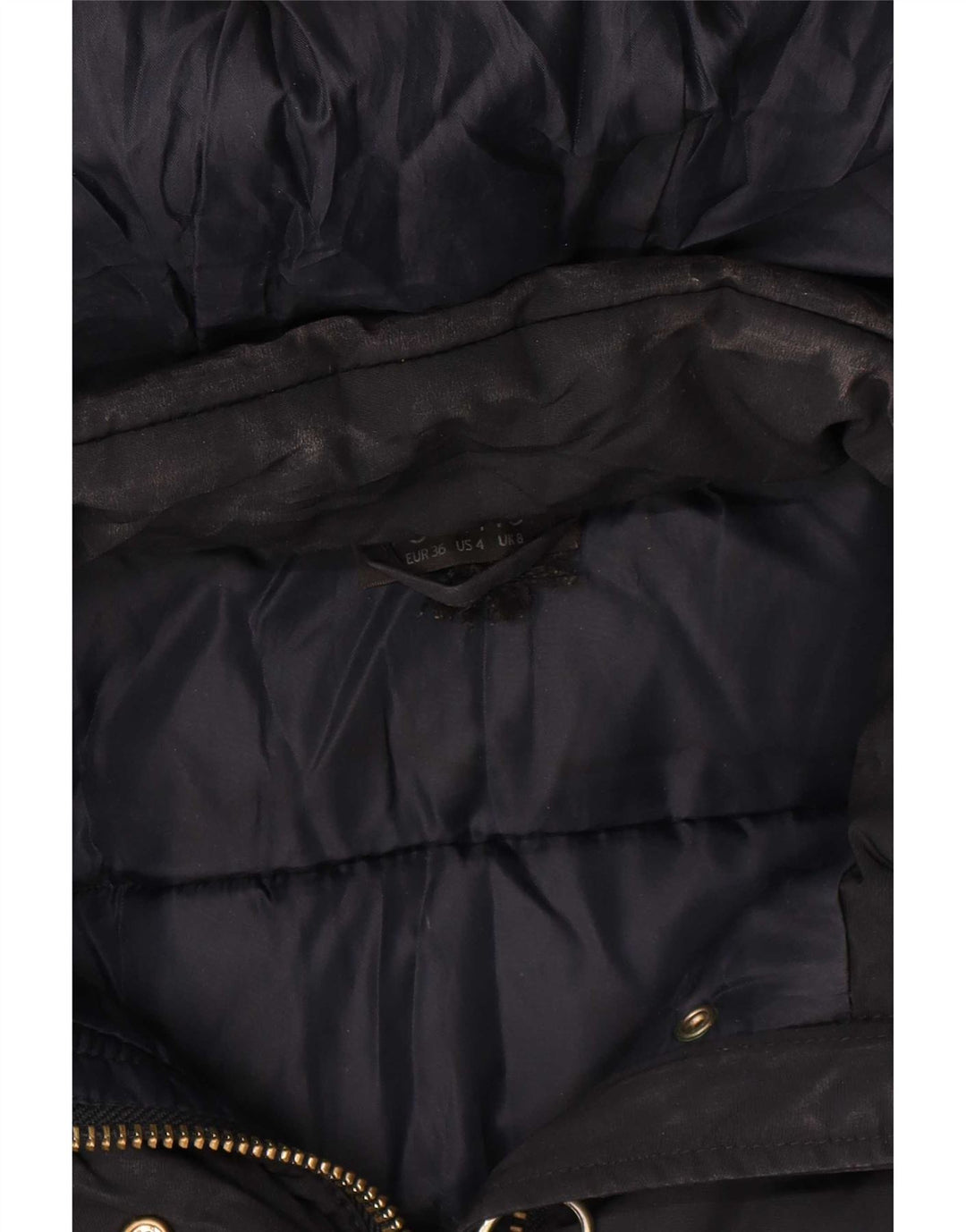 Topshop Chaqueta acolchada con capucha para mujer UK 8 Small Poliéster azul marino