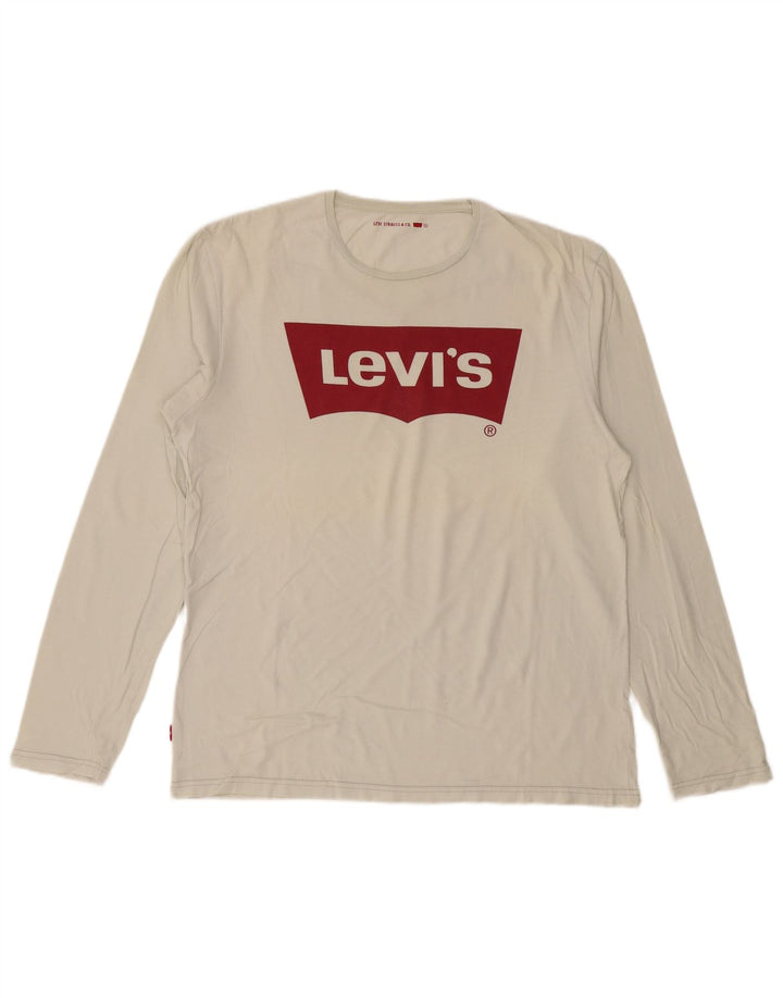 LEVI'S Top gráfico para hombre de manga larga de algodón blanco grande