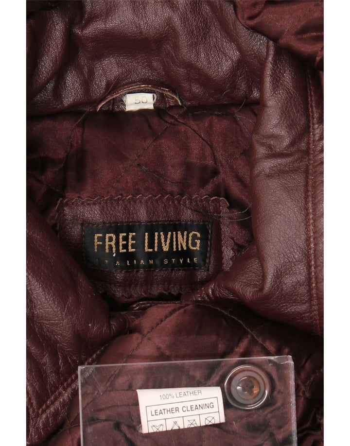 Vintage mujer abrigo de cuero con capucha de gran tamaño IT 50 XL cuero granate