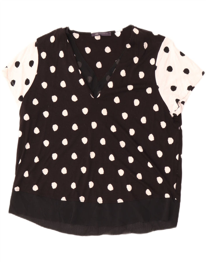 Marks & Spencer Blusa para Mujer Top UK 46 Grande Viscosa de Lunares Negros