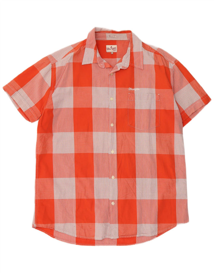 Wrangler Camisa de manga corta para hombre, ajuste regular, 2XL, algodón a cuadros naranja