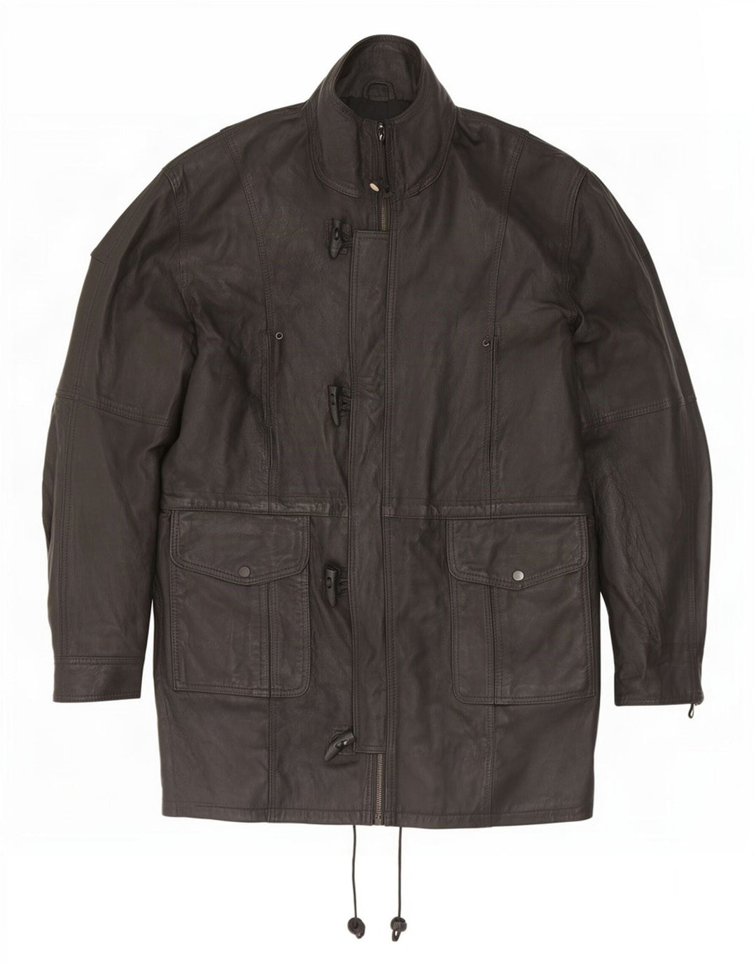Vintage hombres Duffle chaqueta de cuero Reino Unido 42 XL negro