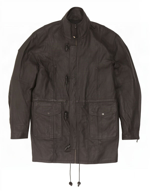Vintage hombres Duffle chaqueta de cuero Reino Unido 42 XL negro