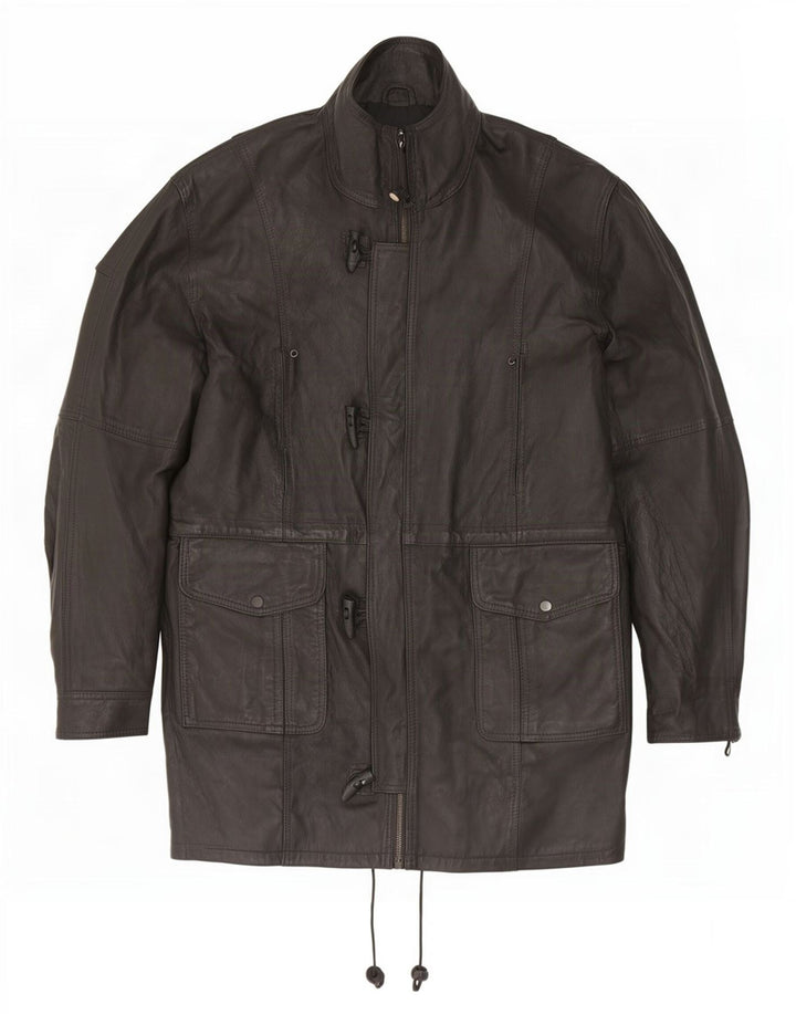 Vintage hombres Duffle chaqueta de cuero Reino Unido 42 XL negro