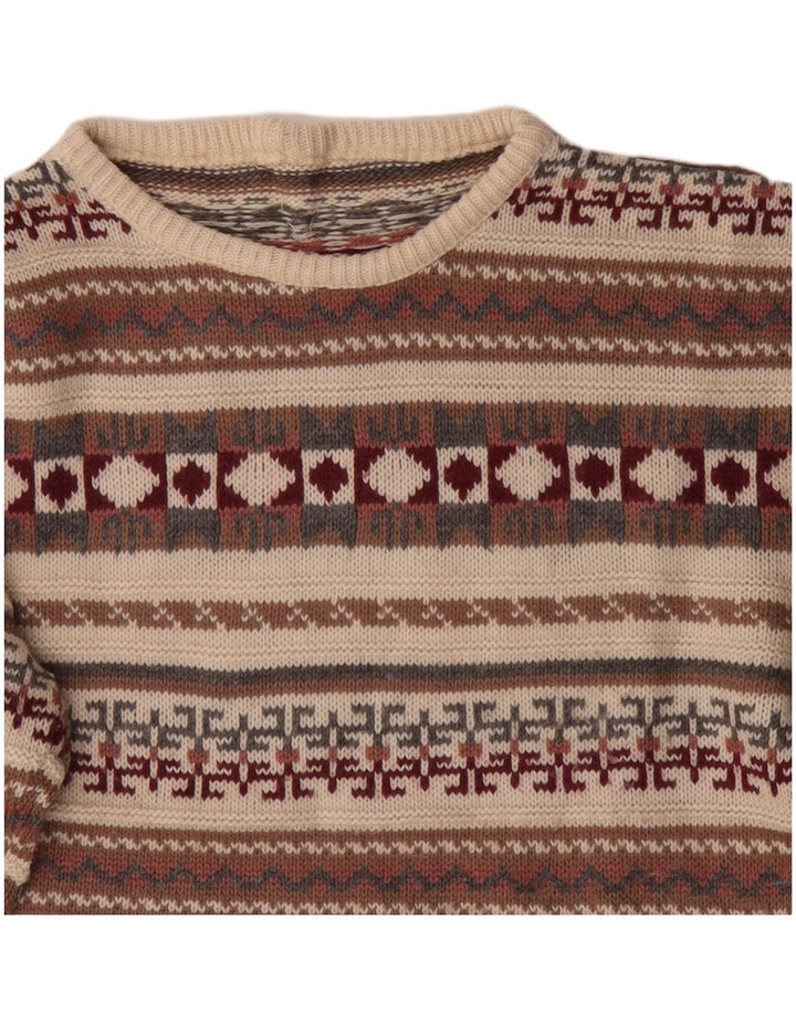 Vintage hombres cuello redondo jersey suéter medio multicolor geométrico