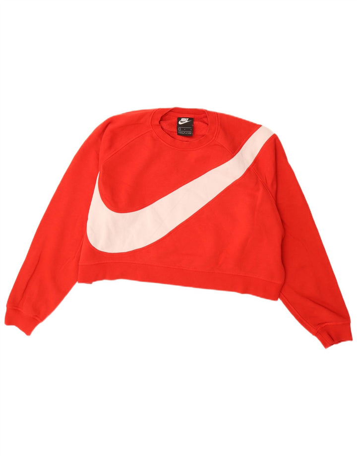 NIKE Mujer Oversize Crop Graphic Sudadera Jumper UK 40 Grande Rojo
