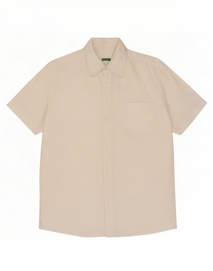 Benetton Hombre Camisa Manga Corta Mediana Algodón Blanco