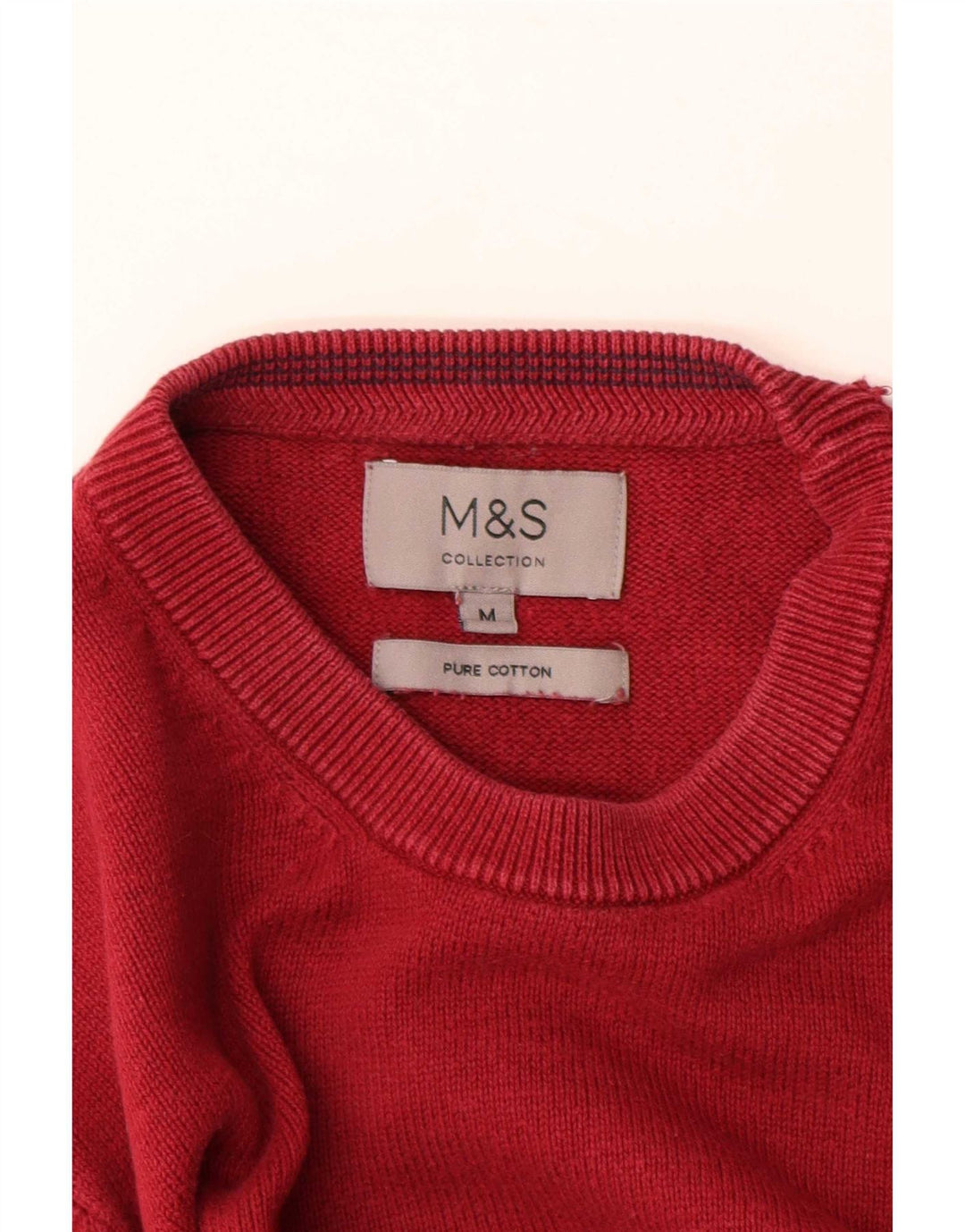 Marks & Spencer - Jersey de cuello redondo para hombre, color rojo medio, algodón