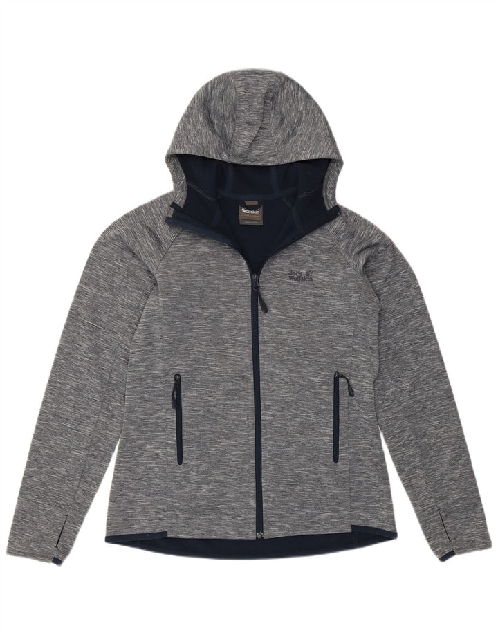 Jack Wolfskin Suéter con capucha y cremallera para mujer Reino Unido 12 poliéster moteado gris medio