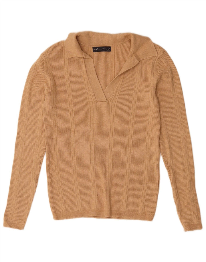 Marks & Spencer Jersey extragrande con cuello tipo polo para mujer, talla 10, color beige