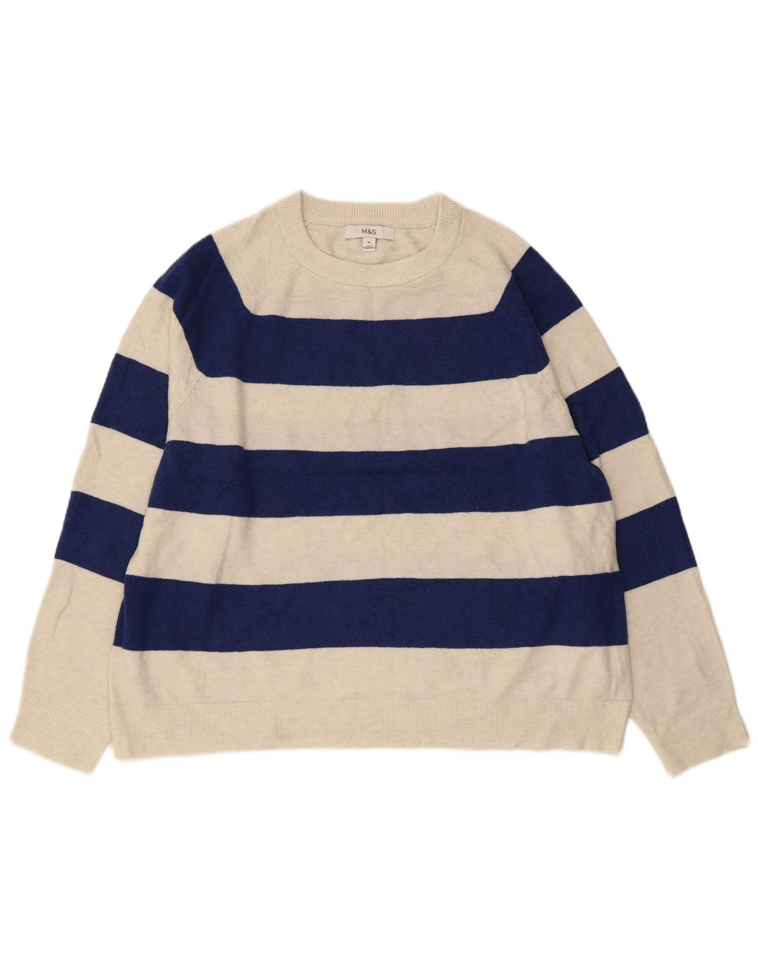 MARKS & SPENCER Jersey de cuello redondo para mujer UK 40 XL Azul marino a rayas