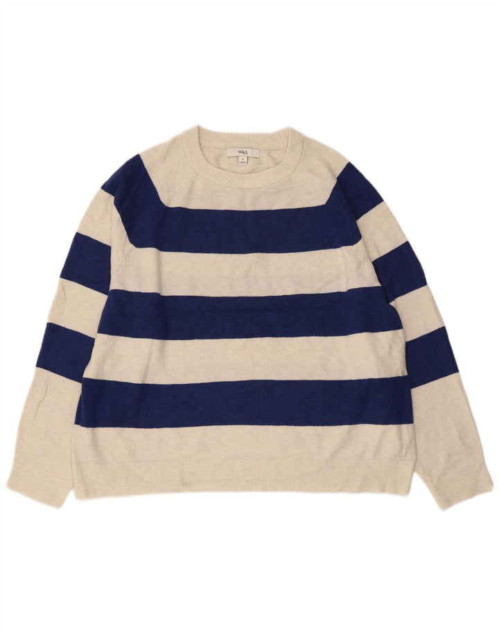 MARKS & SPENCER Jersey de cuello redondo para mujer UK 40 XL Azul marino a rayas