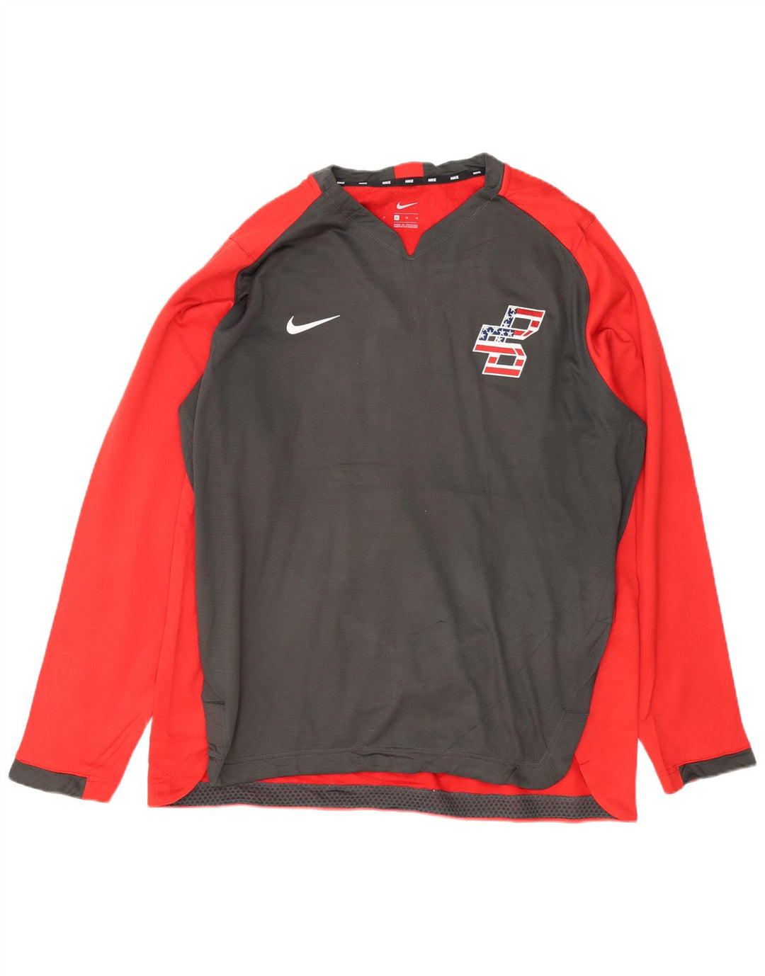NIKE Camiseta de manga larga para hombre XL Poliéster color block rojo