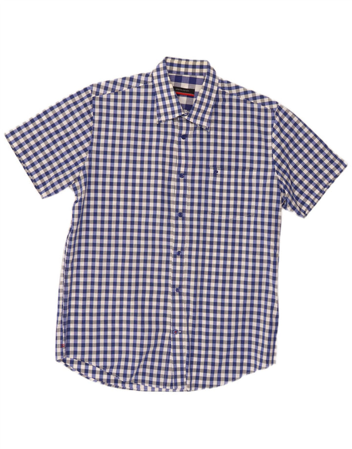 Camisa Pierre Cardin Hombre Manga Corta Algodón Vichy Azul Medio