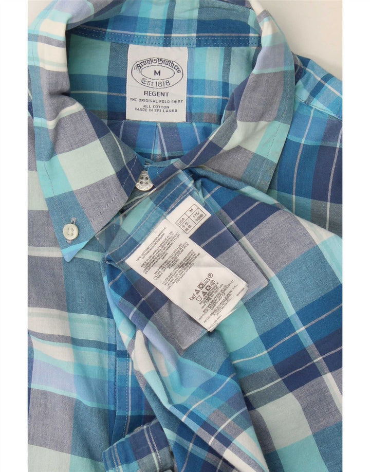 Brooks Brothers Camisa de manga corta Regent para hombre de algodón a cuadros azul medio