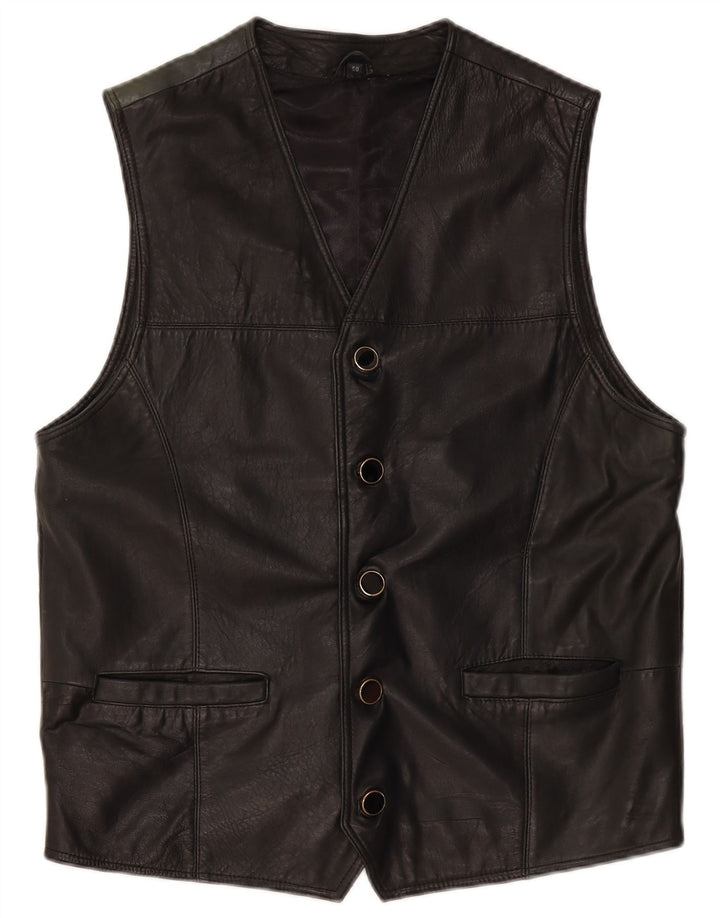 VINTAGE Chaleco de cuero para hombre IT 50 Medio Negro