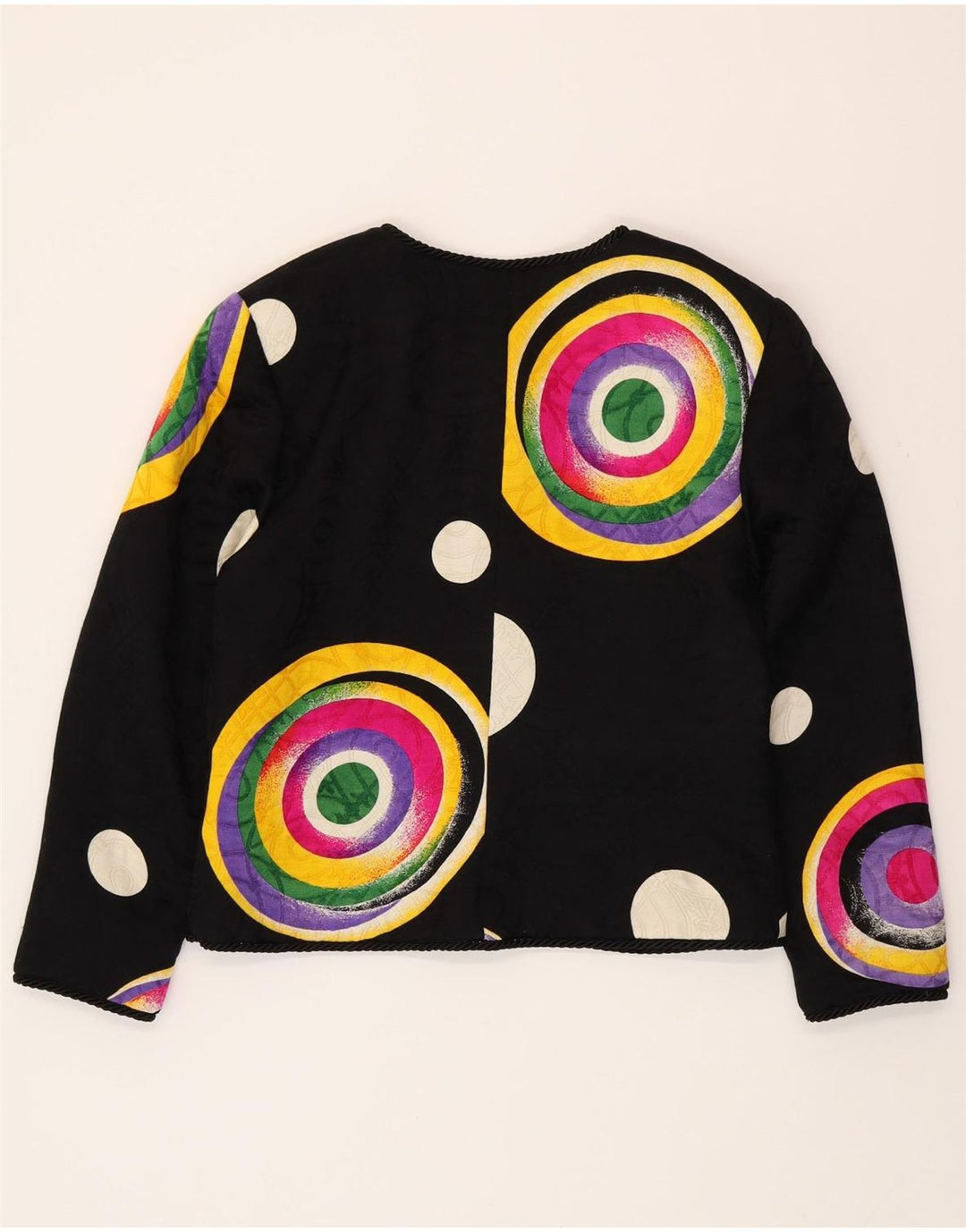 RENZO COUTURE Chaqueta Blazer para Mujer Reino Unido 14 Lana Geométrica Negra Mediana