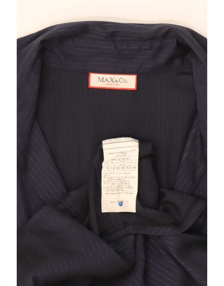 Max & Co. Blusa camisera para mujer UK 40 Mediana Azul Marino Rayas Algodón