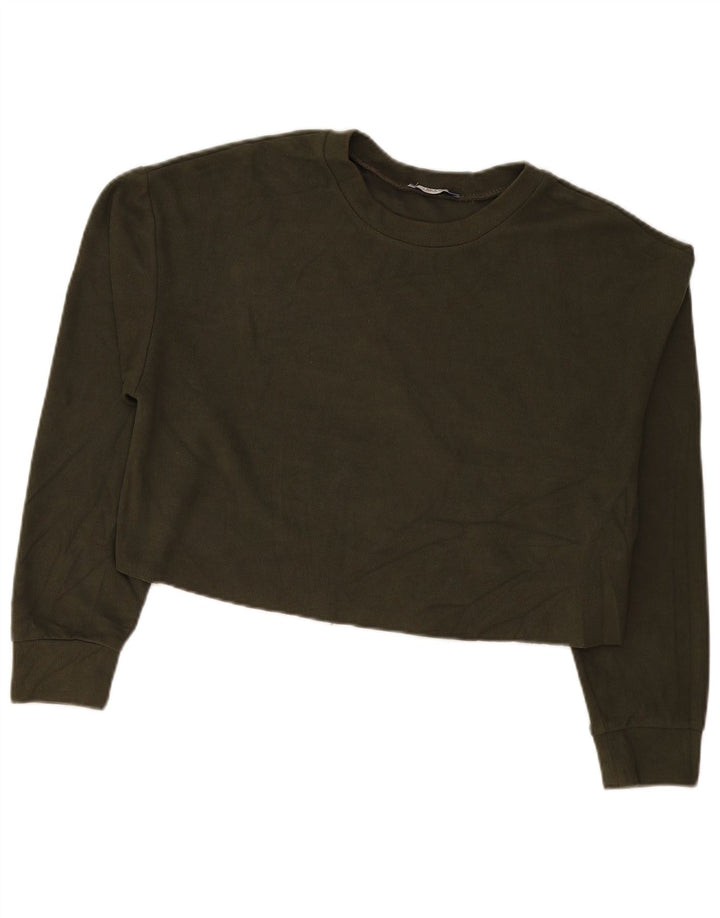Zara Mujer Crop Oversize Top Manga Larga UK 44 Mediano Caqui Algodón