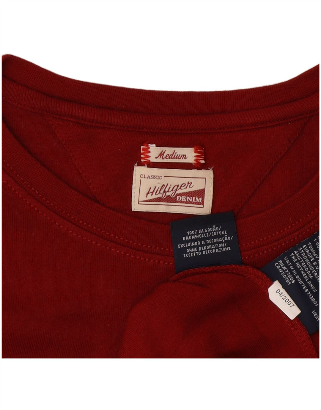 Tommy Hilfiger Camiseta para hombre de manga larga de algodón rojo medio