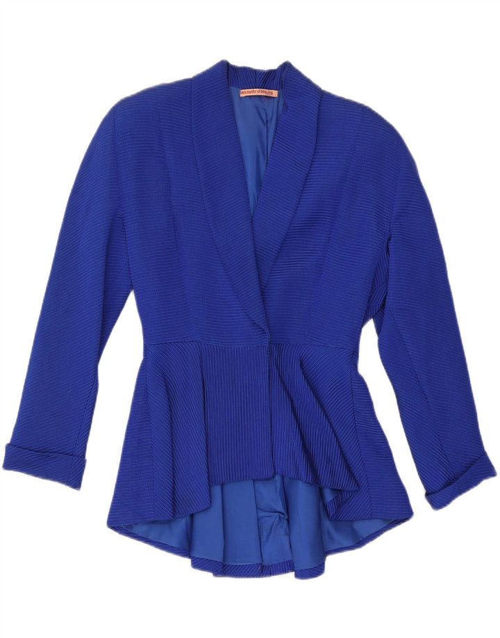 VINTAGE Chaqueta Blazer Mujer Reino Unido 12 Algodón Azul Medio Rayas