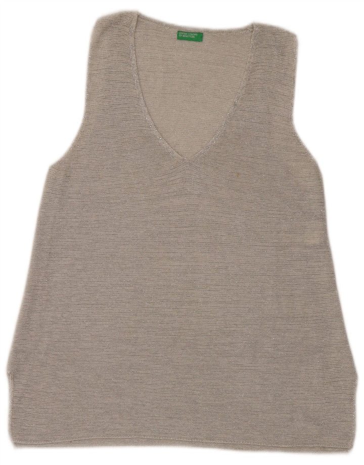 Benetton Camiseta Sin Mangas Mujer UK 44 Grande Algodón Gris