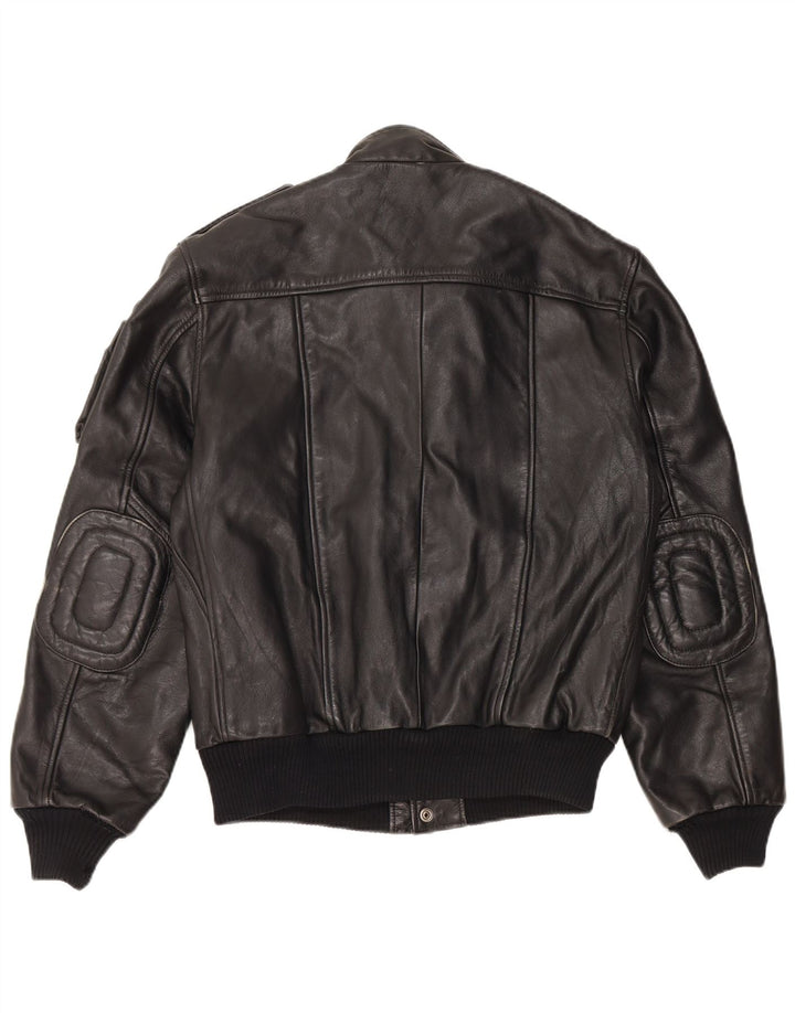 Vintage hombres cuero chaqueta militar Reino Unido 38 cuero negro medio