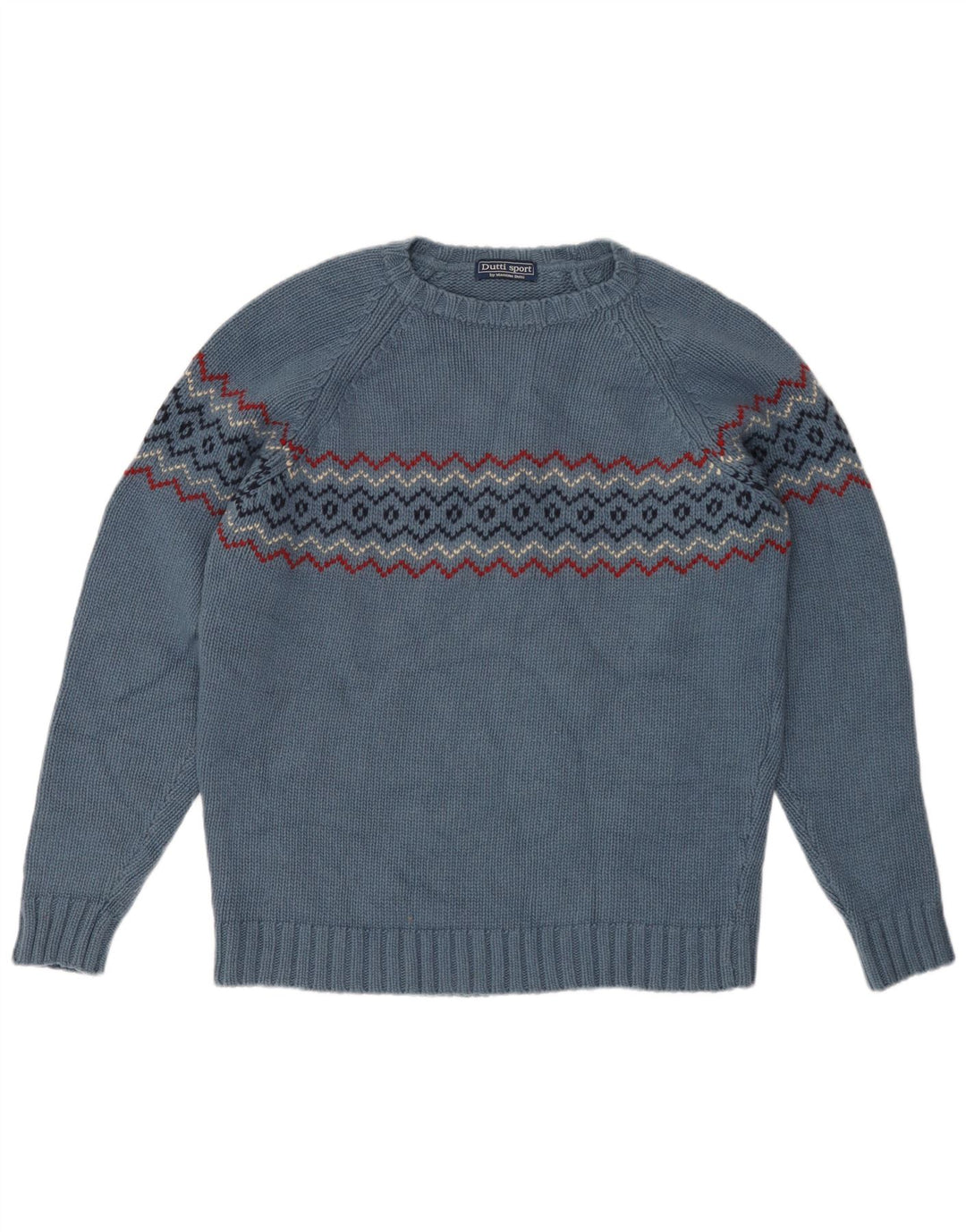 Massimo Dutti Jersey Hombre Cuello Redondo Lana Fair Isle Azul Grande