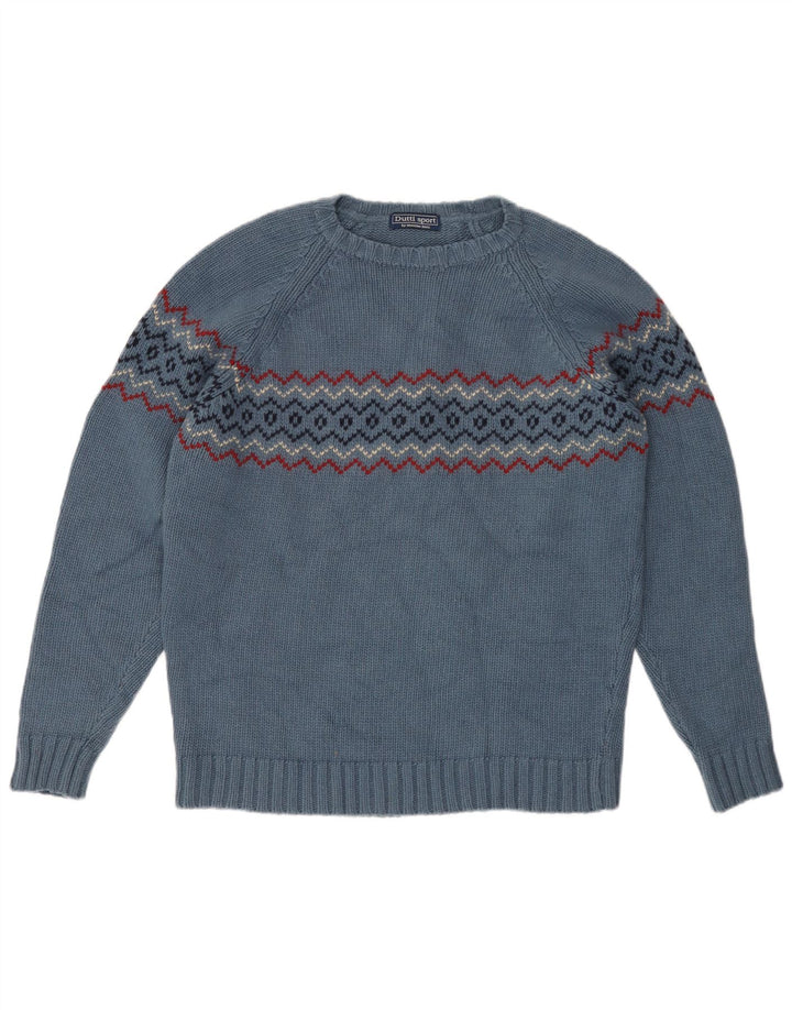 Massimo Dutti Jersey Hombre Cuello Redondo Lana Fair Isle Azul Grande