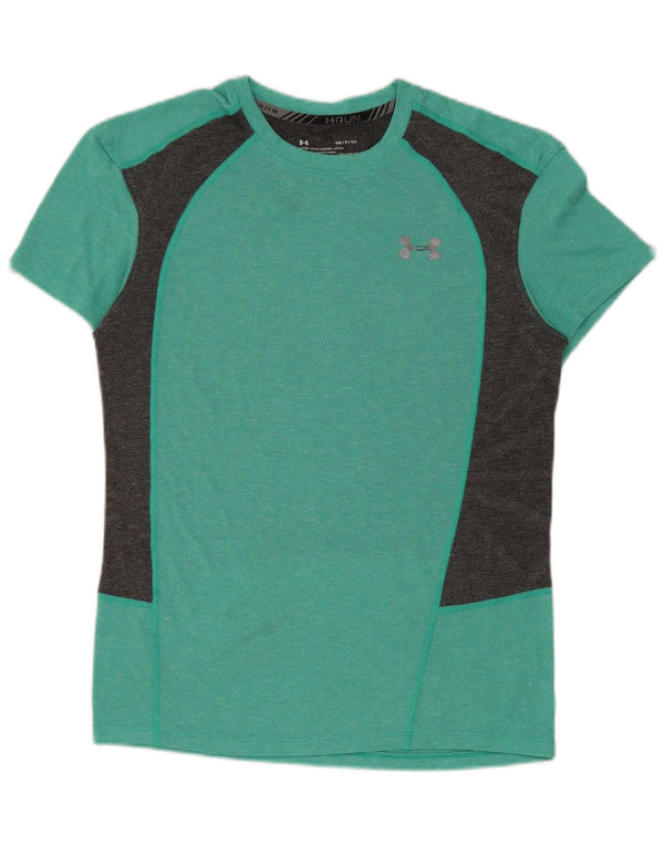 Under Armour Womens Heat Gear T-Shirt Top UK 10 Small Green Colourblock