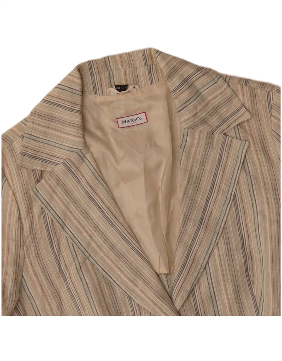 MAX & CO. Chaqueta tipo blazer de 2 botones para mujer UK 46 Grande Lino a rayas beige