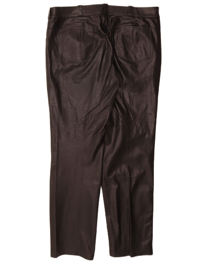 Pantalones de cuero rectos vintage para mujer W36 L31 Negro