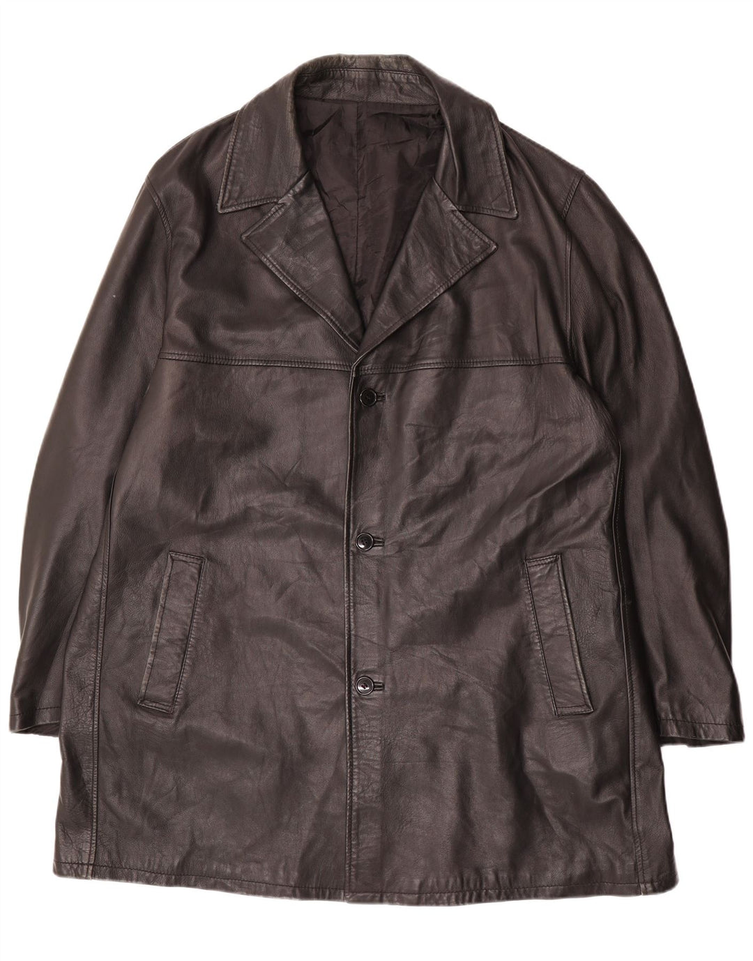 Vintage hombres cuero abrigo tamaño 62 4XL cuero negro