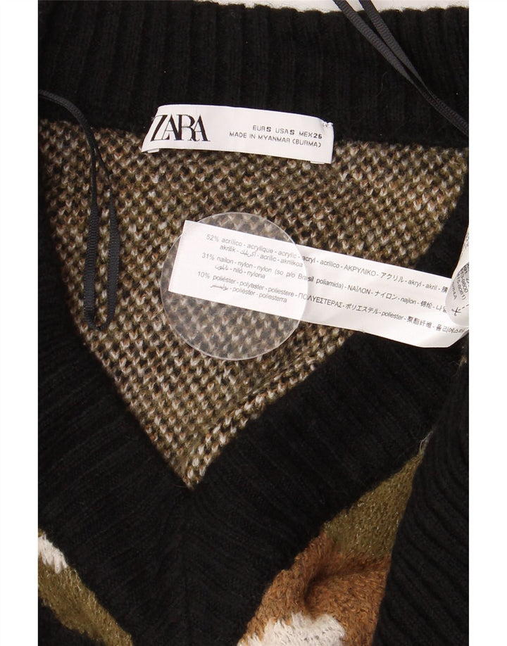 Zara Jersey con Cuello en V para Mujer UK 10 Small Multicolor Camuflaje