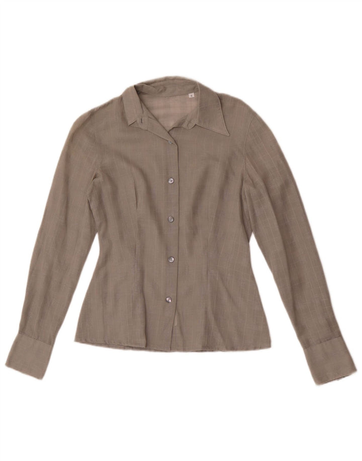Vintage mujer camisa Reino Unido 10 pequeño gris comprobar algodón