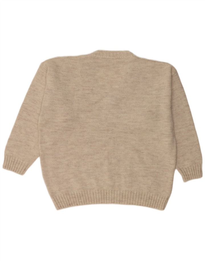 Vintage hombres V-cuello jumper suéter XL lana beige