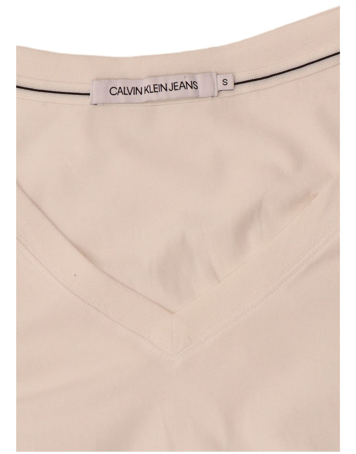 CALVIN KLEIN JEANS Top Mujer Manga Larga UK 10 Small Blanco