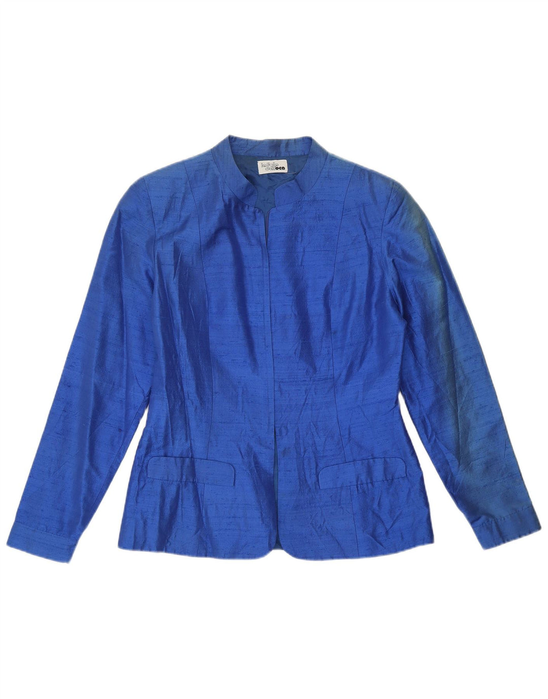 Vintage mujer Blazer chaqueta Reino Unido 12 seda azul medio