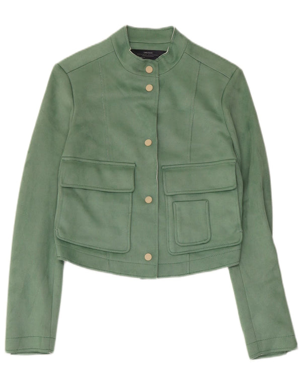 Zara Mujer Crop Bomber Jacket UK 6 XS Verde Poliéster