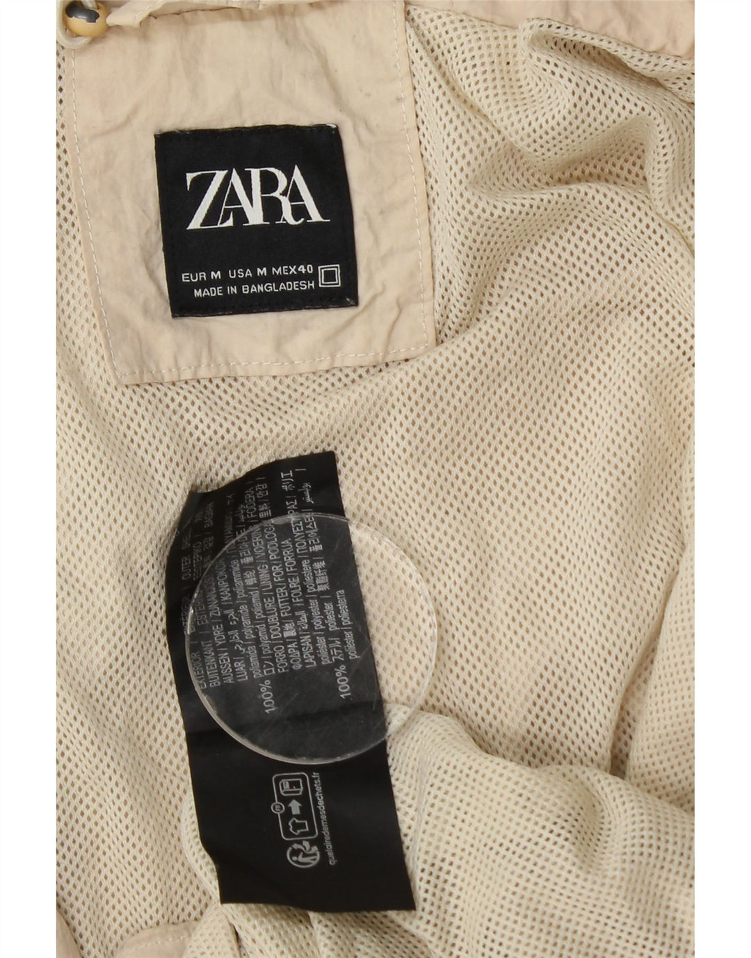 Zara Mujer Chaqueta Lluvia Extragrande Con Capucha UK 40 Medium Beige