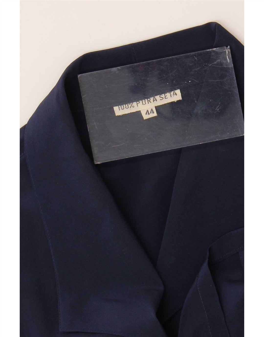 Blusa vintage para mujer IT 44 Seda azul marino mediana