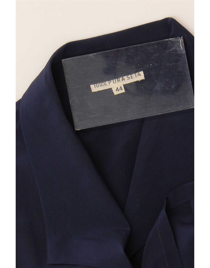 Blusa vintage para mujer IT 44 Seda azul marino mediana